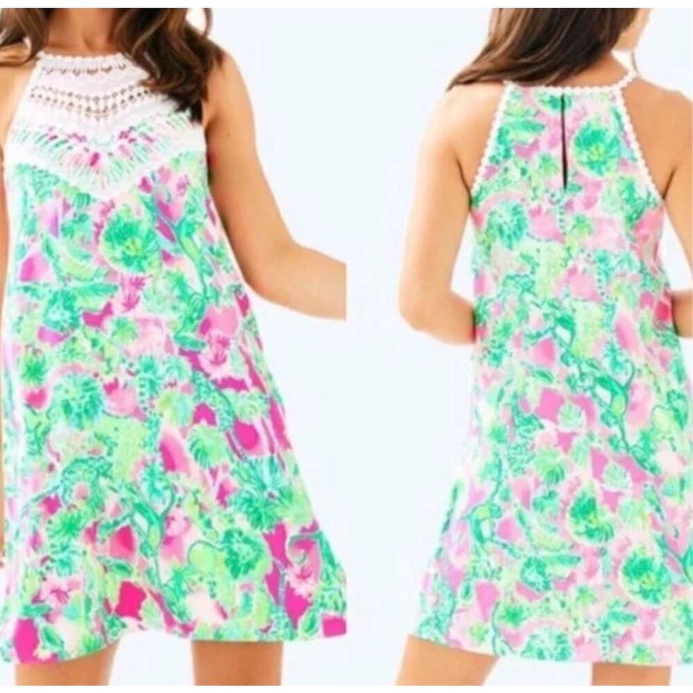 Lilly Pulitzer Catty Shack Pink Green Pearl Soft Shift dress size 0